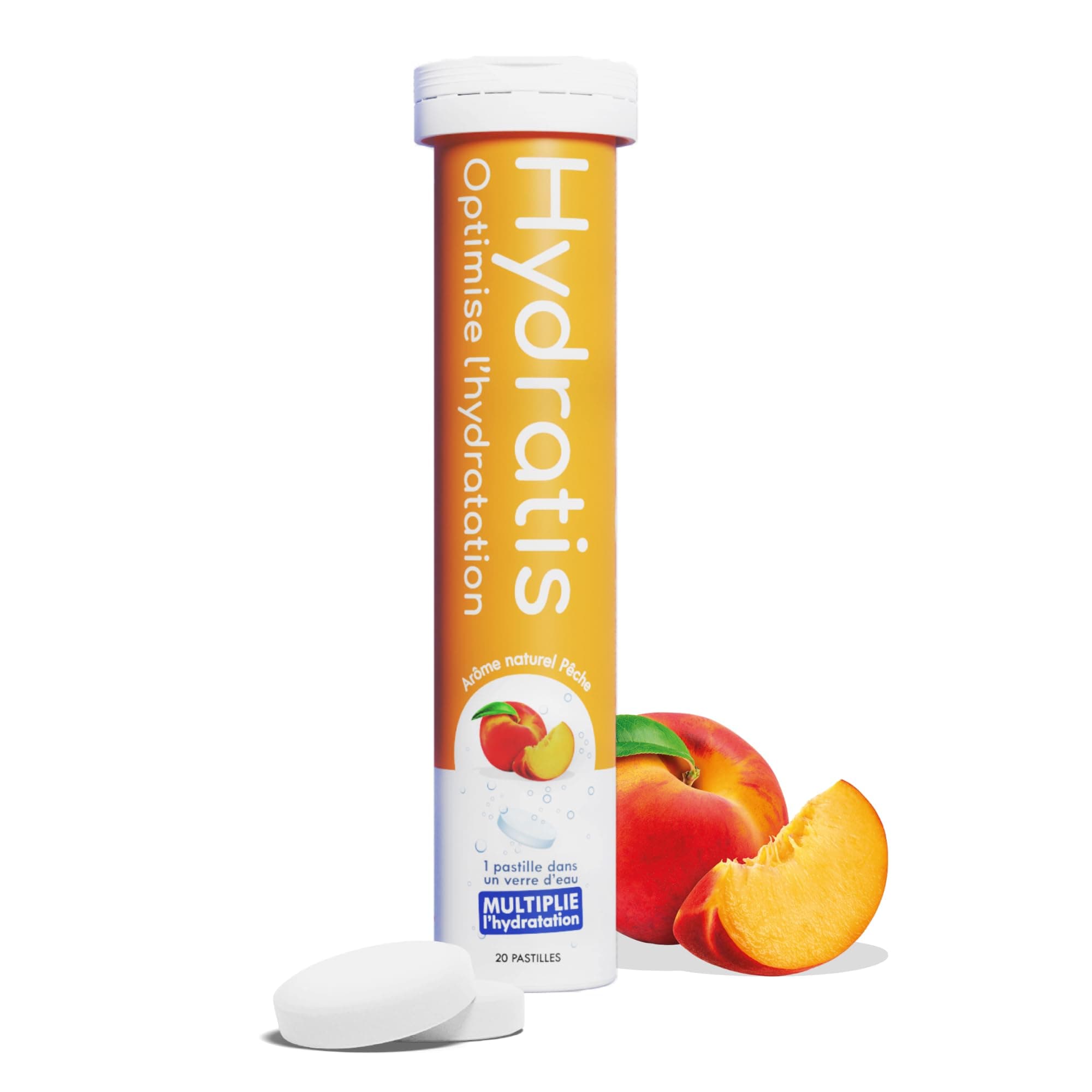 HYDRATIS Pastilles Effervescentes Pêche - Optimise l'Hydratation - Faible en Sucre - Goûts Légers - Sport, Récupération