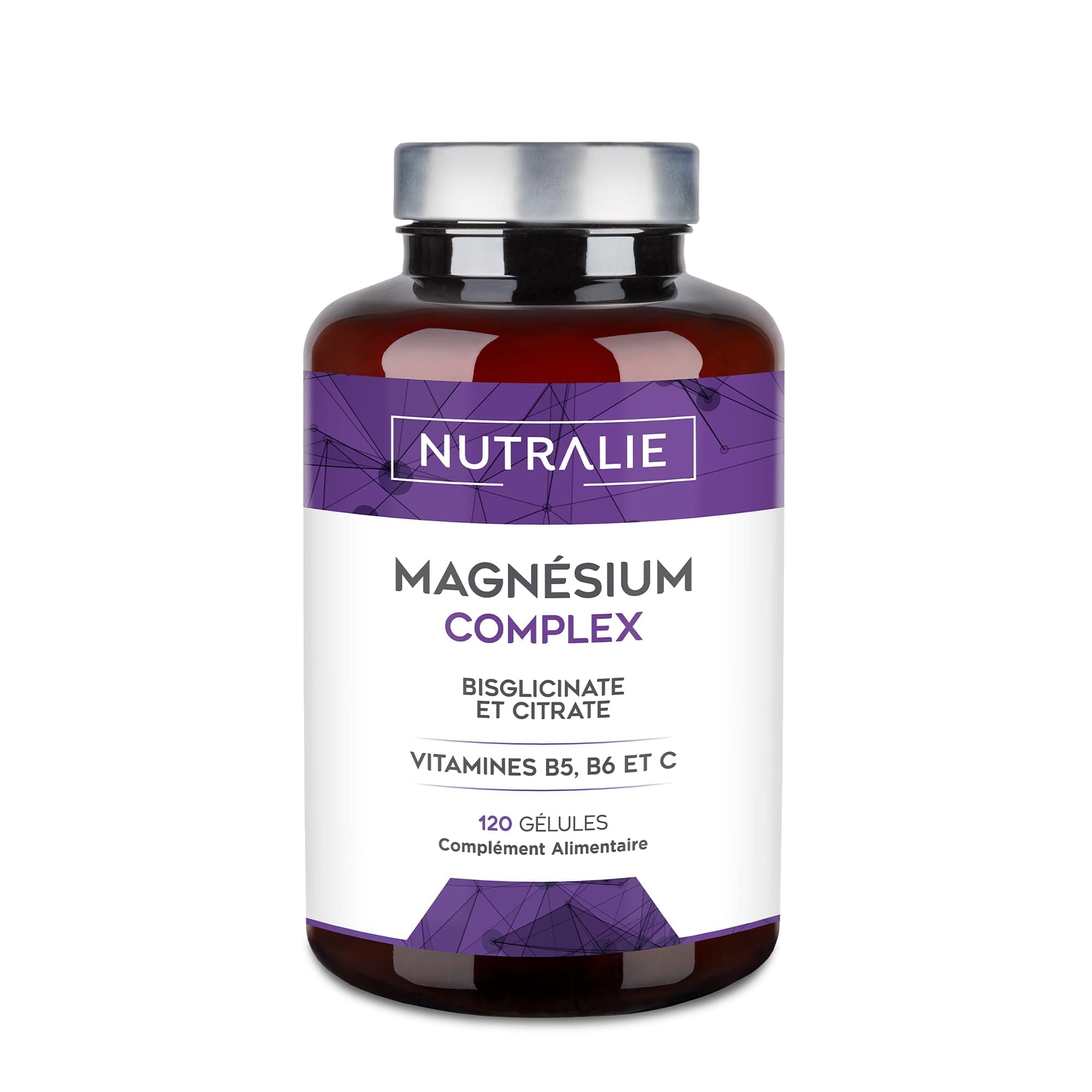Magnésium Bisglycinate et Citrate de Magnésium Nutralie - 2145mg - Vitamines B5, B6 et C - Fatigue - 120 Gélules Végétal