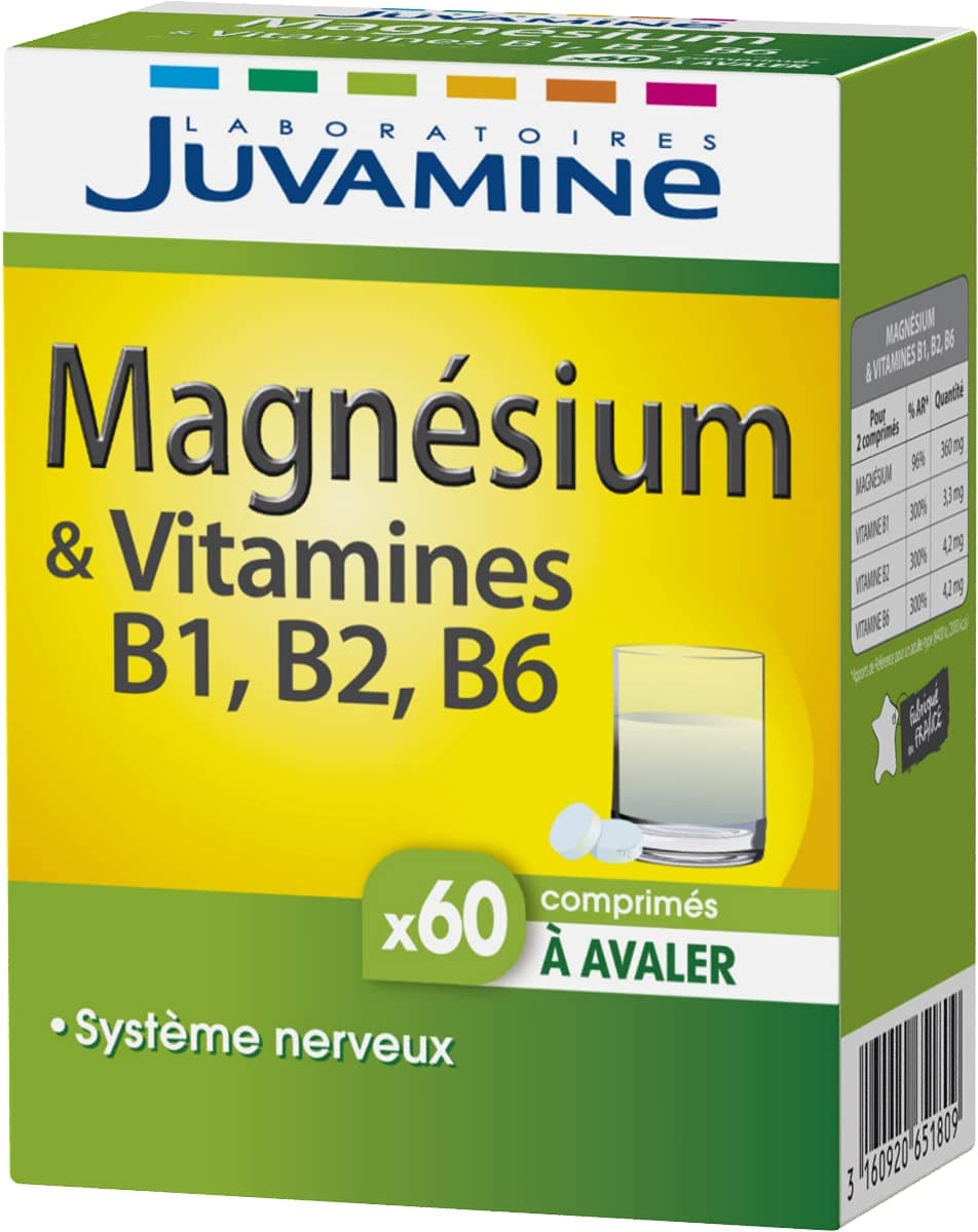 JUVAMINE Magnésium et Vitamines B1, B2 et B6 - Contribue au Fonctionnement Normal du Système Nerveux et à une Fonction M
