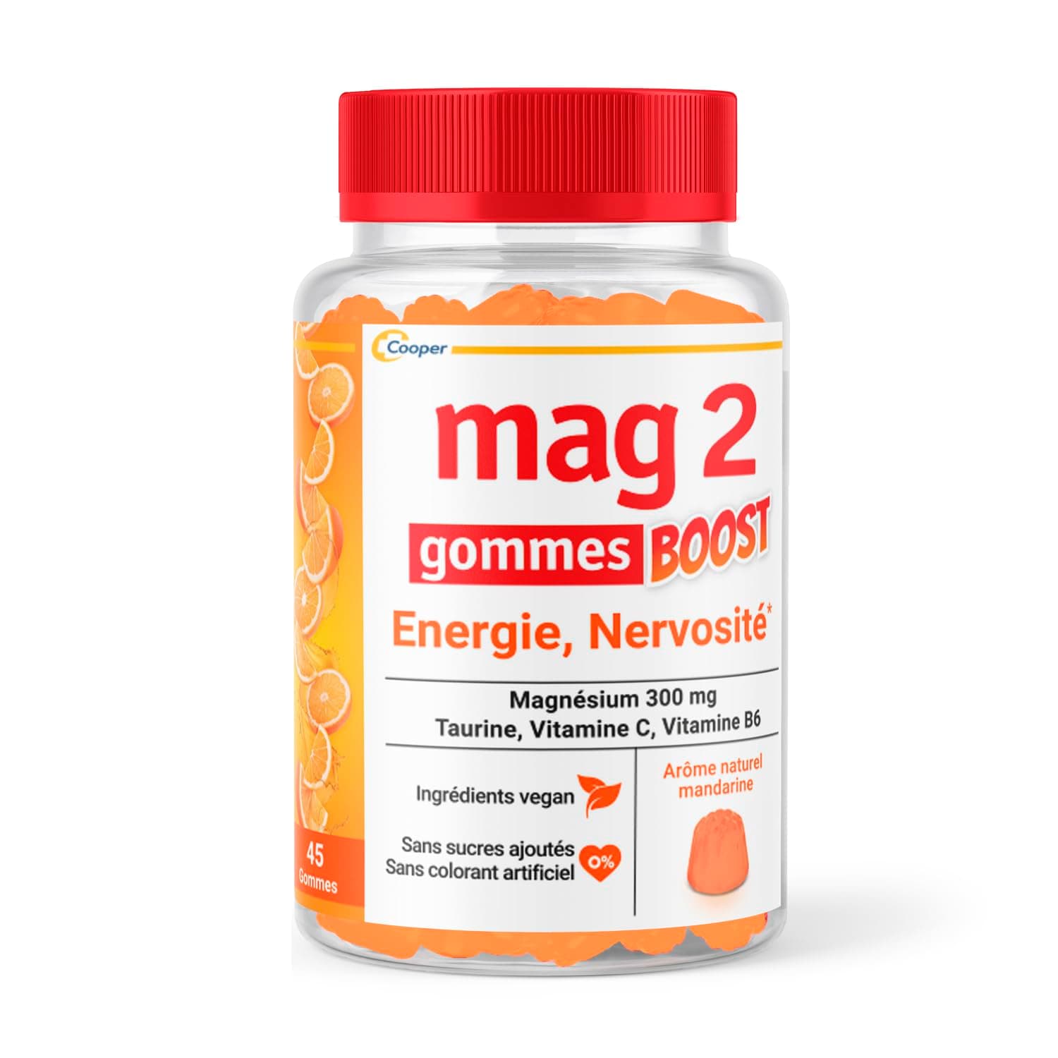 MAG 2 Gommes BOOST Magnésium, Taurine et Vitamine C - Gommes Anti-Stress et Anti-Fatigue - Sans Sucres Ajoutés - Arôme N