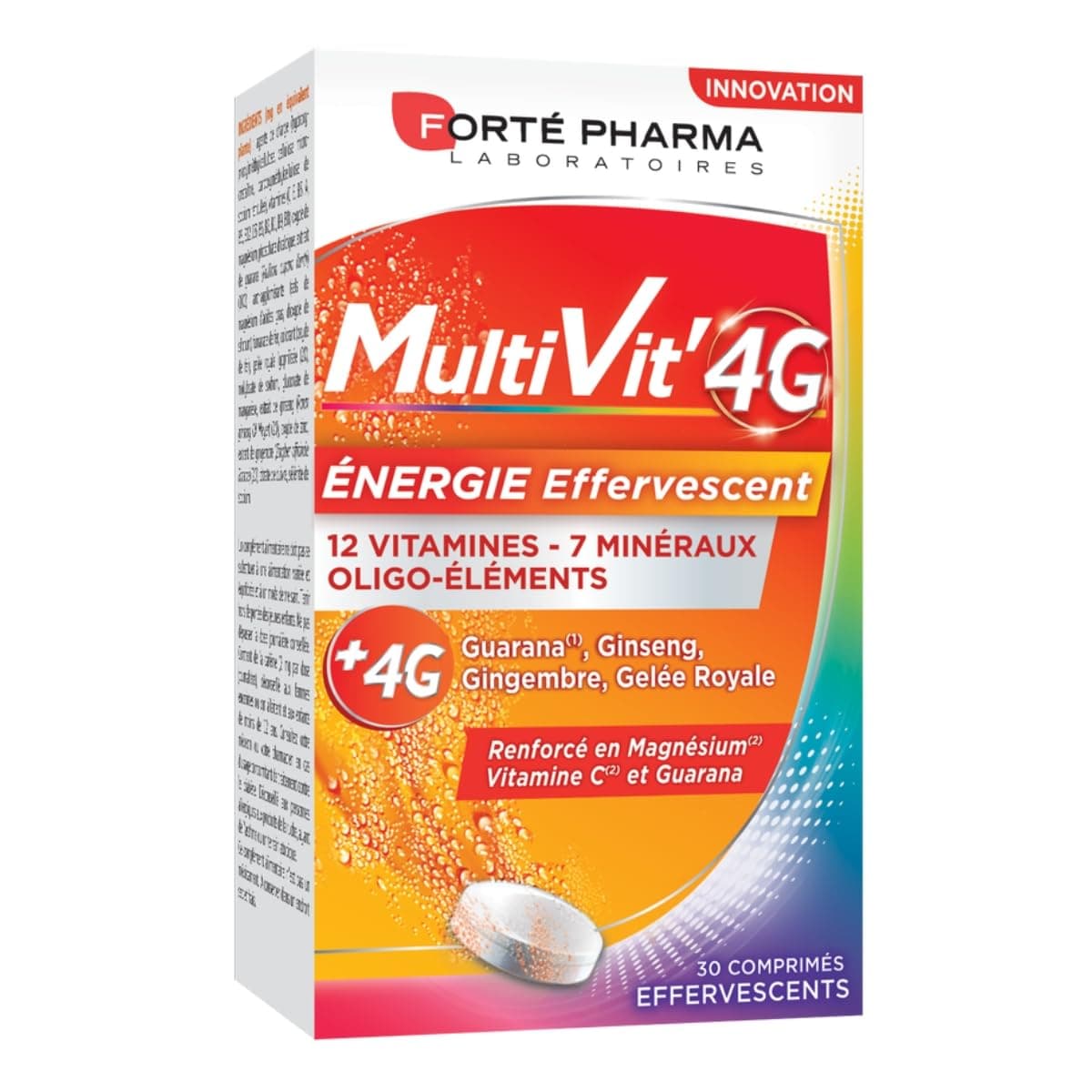 Forté Pharma Multivitamin Effervescent - Énergie Boost pour Adultes, Ginseng & Vitamine D - 30 Comprimés, Complément Ali