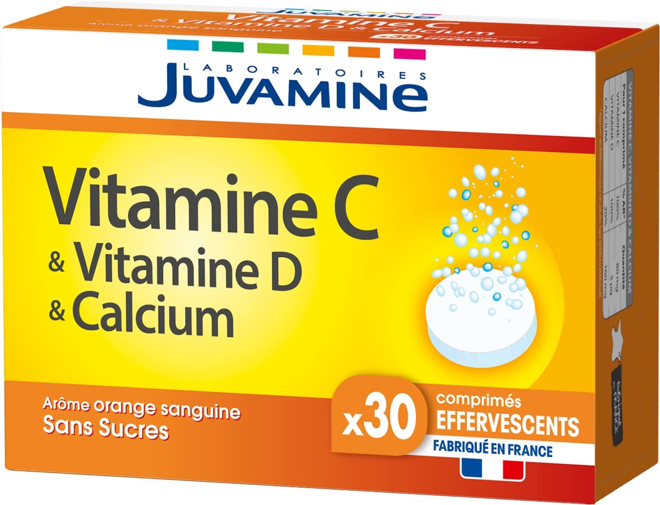 JUVAMINE - Vitamines C et D & Calcaire - Traitement Anti-Fatigue - Pour Une Vitalité Renforcée - 30 Comprimés Effervesce