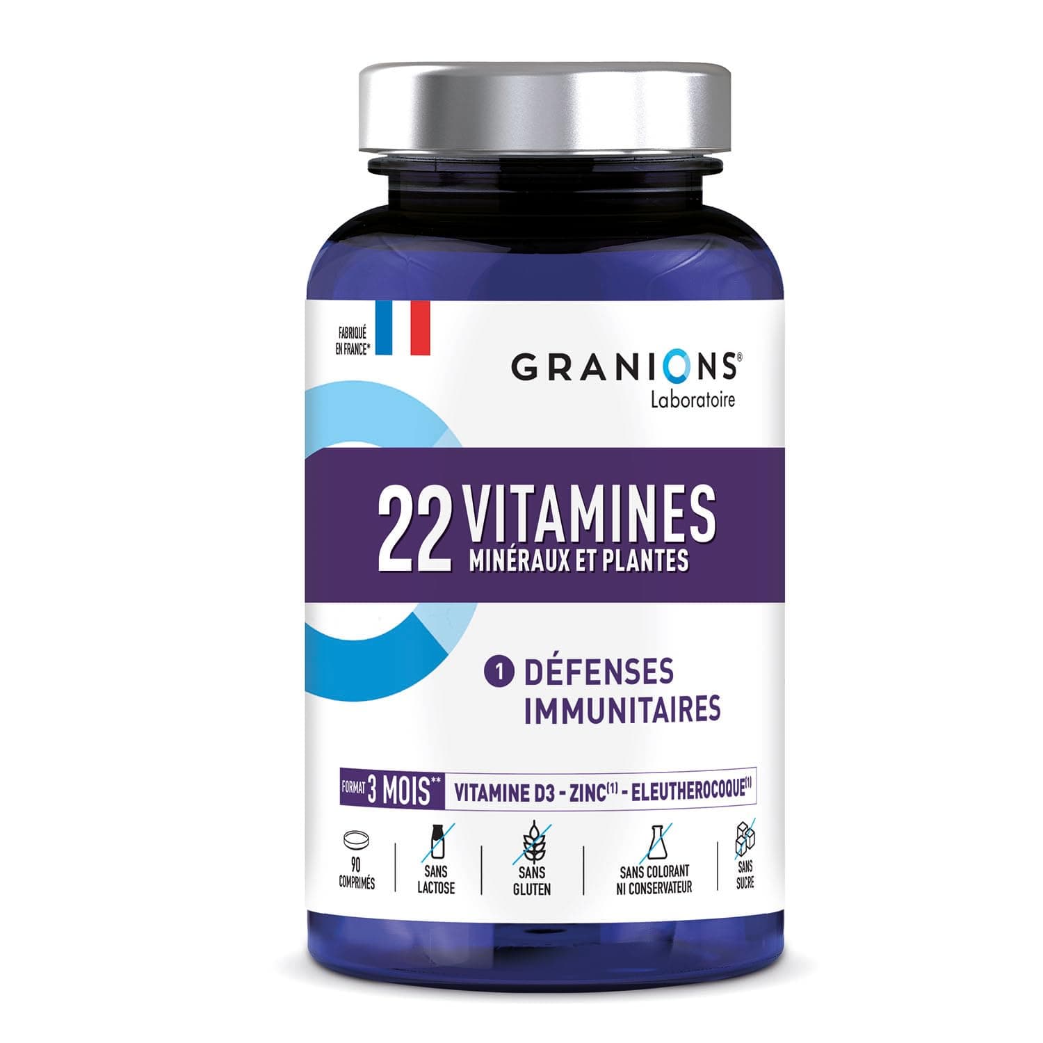 Multivitamines GRANIONS 22 Vitamines Adultes Immunité - Magnésium Zinc Vitamine B12 D3 - 90 Comprimés 3 Mois Fabriqué en