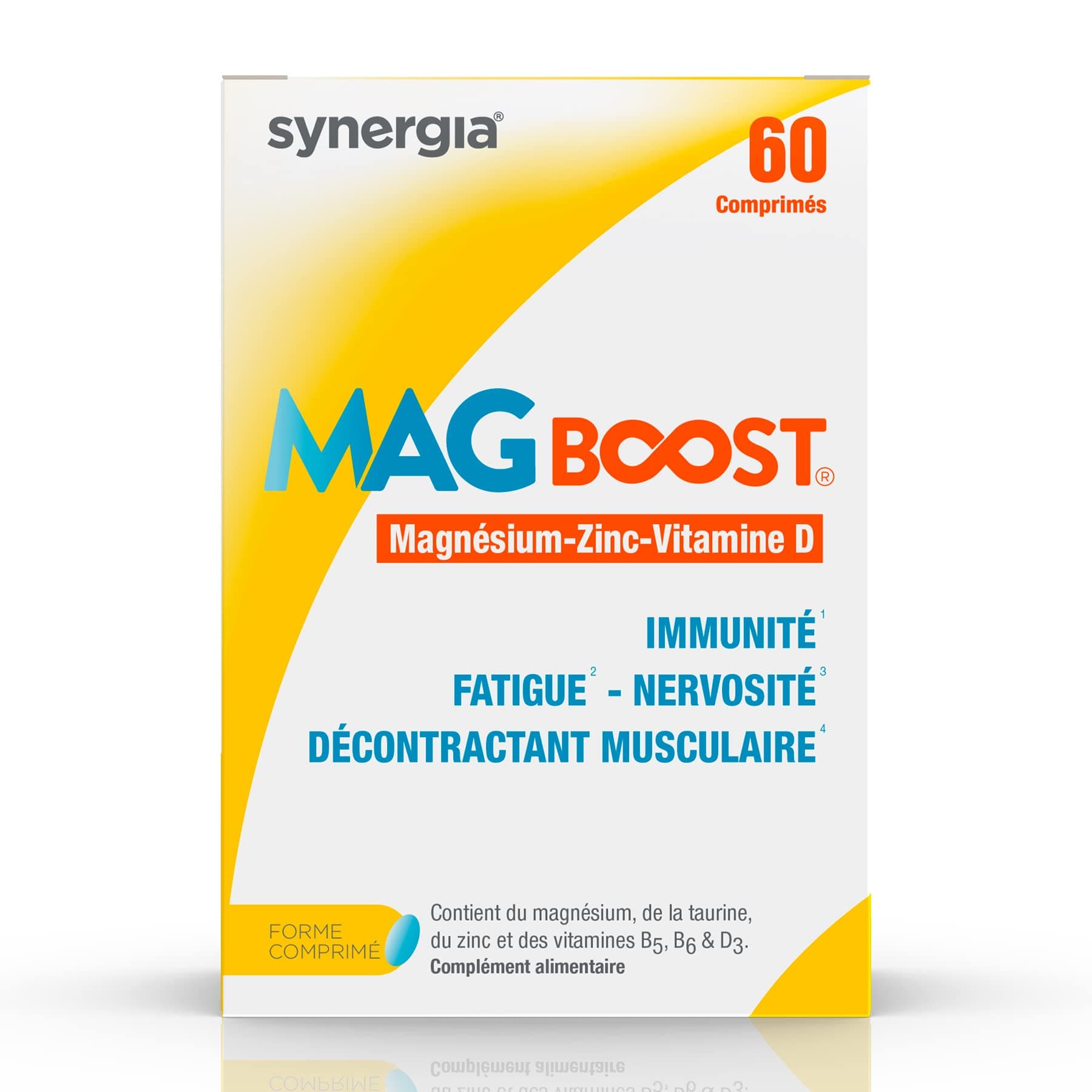 LABORATOIRE SYNERGIA MAG BOOST 60 Comprimés | Résistance Accrue au Stress et à la Fatigue Physique et Muscle | Magnésium