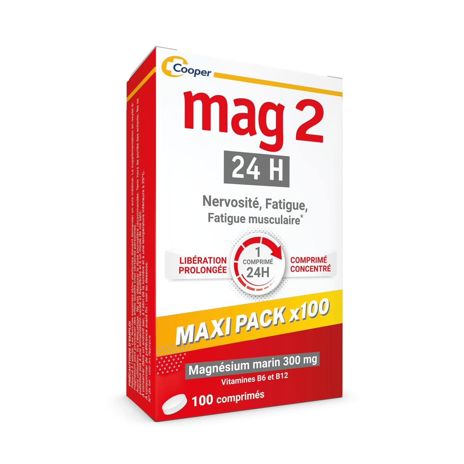 Magnésium vitamine B6 et B12 anti-nervosité MAG 2-24H - Complément alimentaire - 3,5 mois - 100 comprimés libération pro