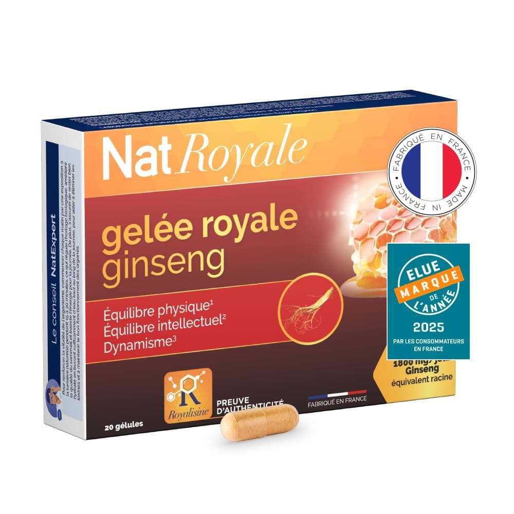 Gelée Royale Ginseng NaturAvignon 1000mg Gélules Adulte Vitalité Immunité 1800mg Ginseng Rouge Vitamines B3+6 20 Gélules