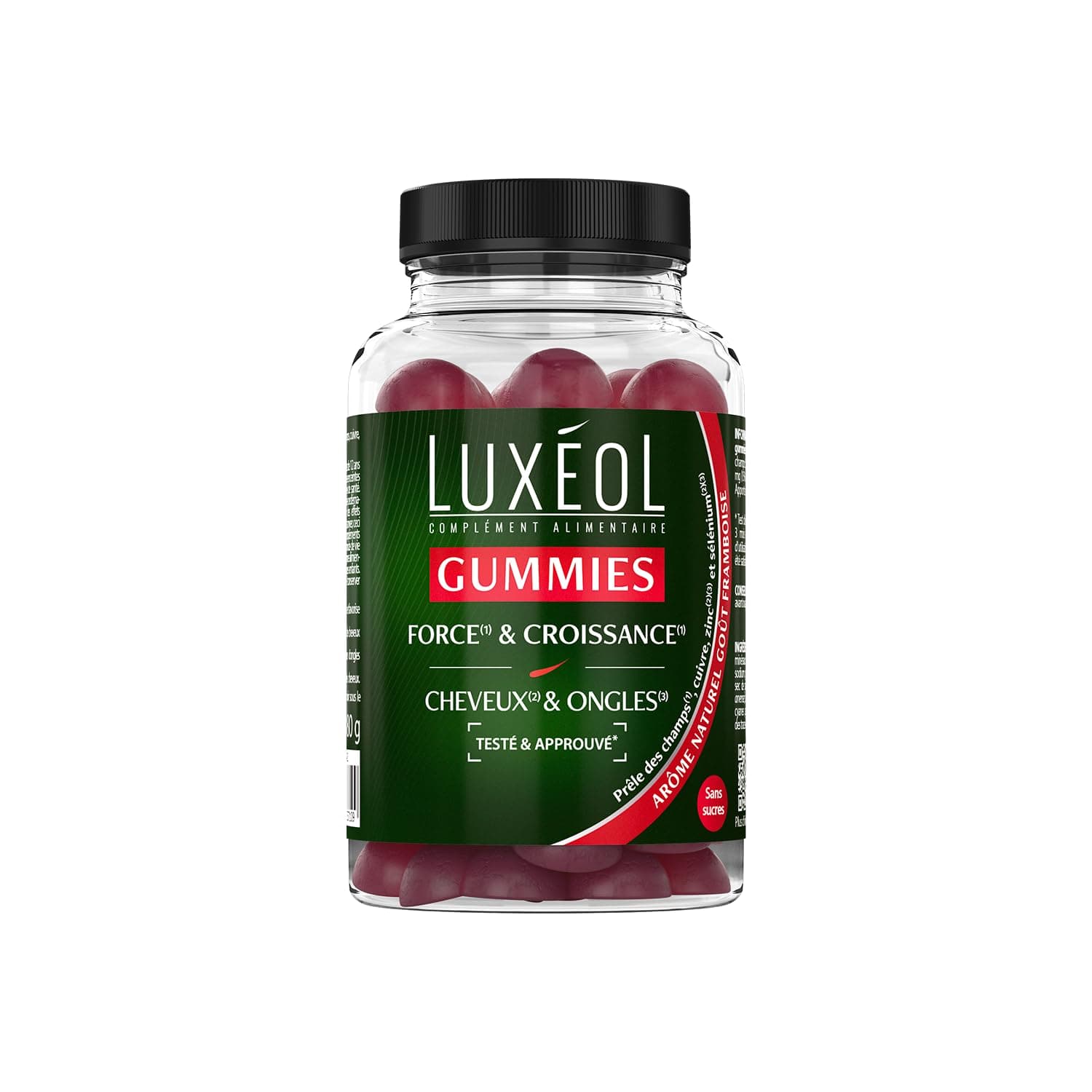 LUXÉOL 60 Gummies Cheveux & Ongles - Complément Alimentaire Sans Sucres Arôme Framboise Naturel - 1 Mois Fabrication Fra