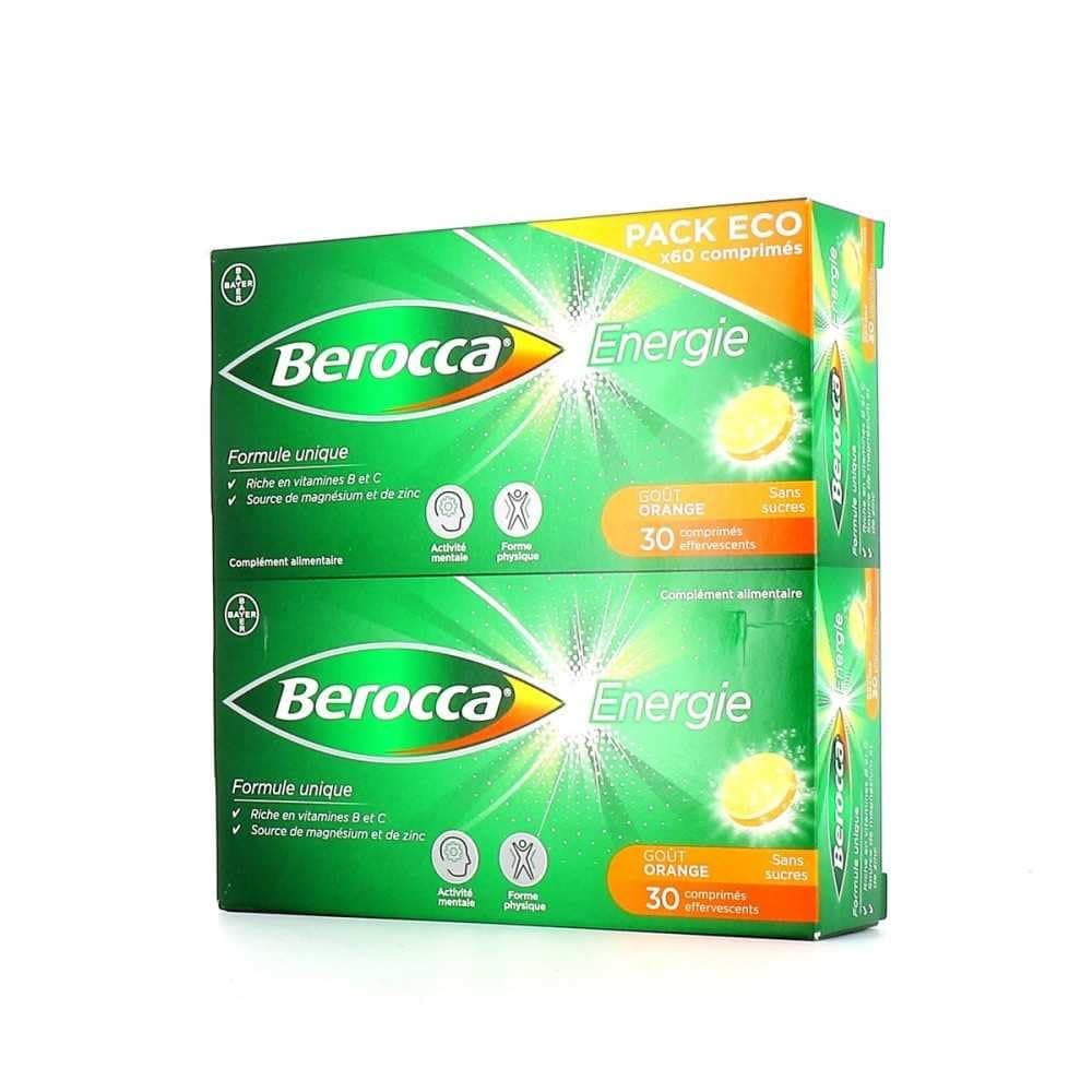 Bayer Berocca Energie Pack Eco 2 × 30 Comprimés Effervescents pour Adults au quotidien en Seasonal Fatigue Relief Forte