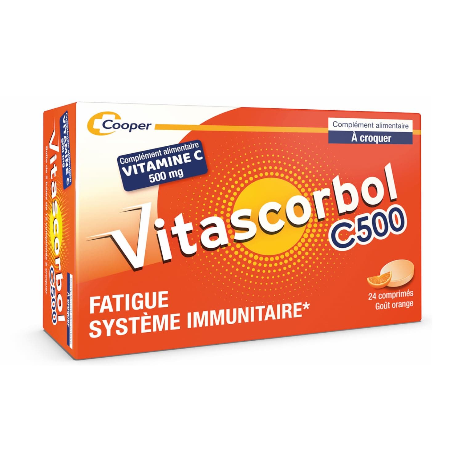 VITASCORBOL - Complément alimentaire vitamine C 500 mg - Fatigue et système immunitaire - 24 comprimés à croquer - Boost