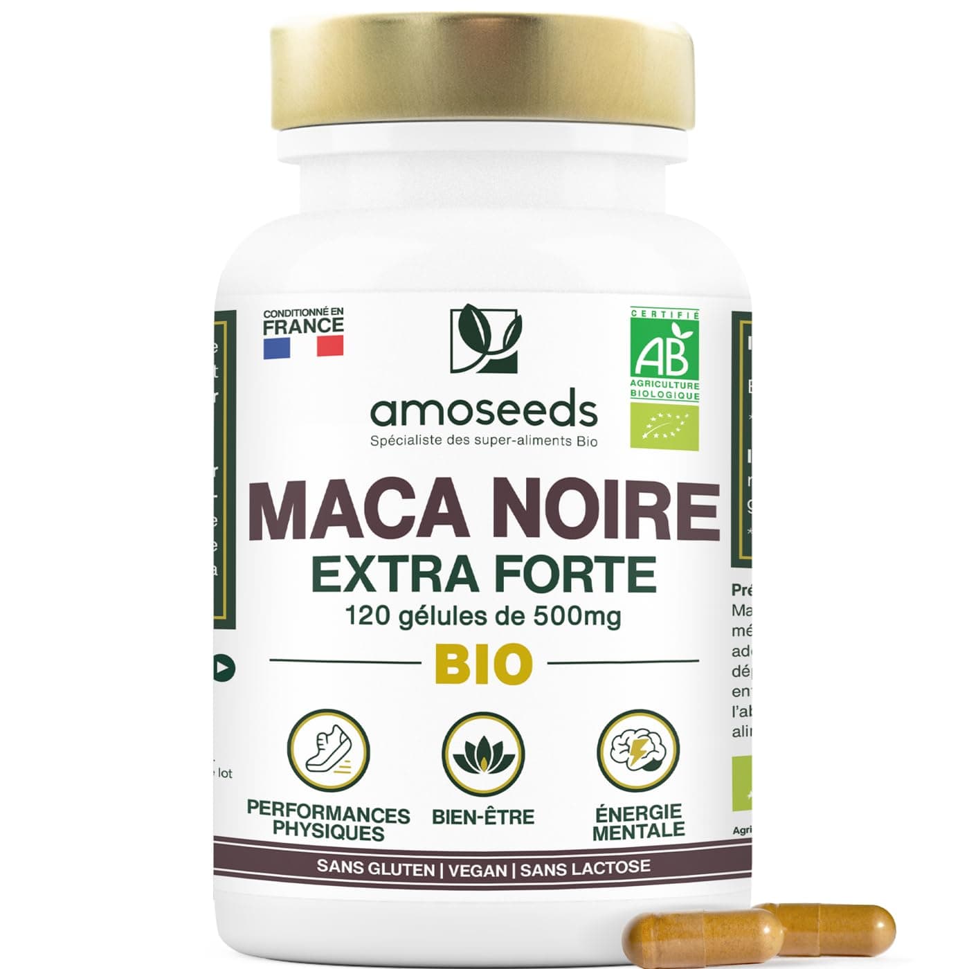 Maca Noir Bio 10000mg 120 Gélules Vegan | Régulateur Hormonal, Détente, Énergie | Pour Sommeil et Stress (Qualité Supéri