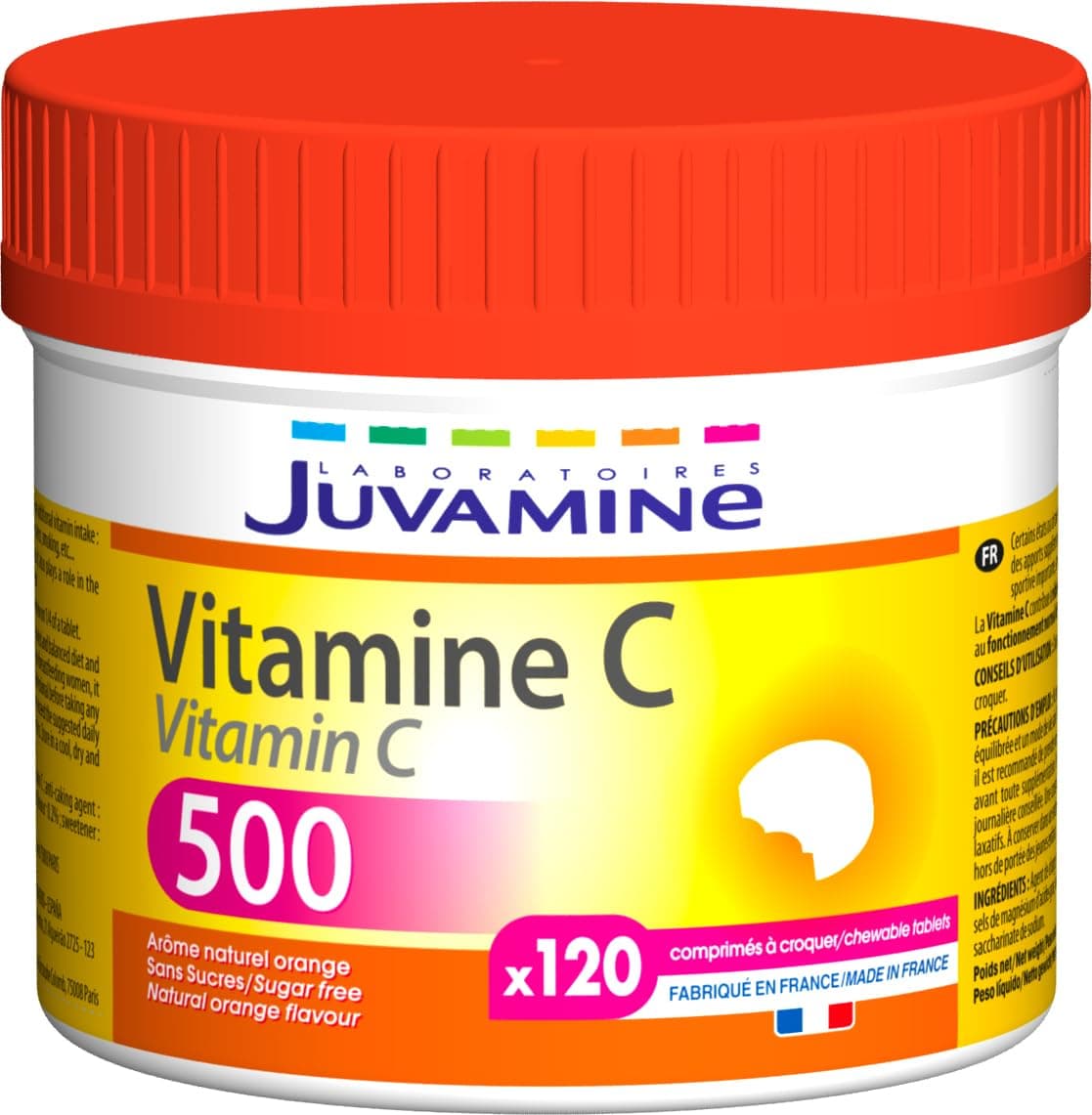 JUVAMINE Vitamine C500 Maxi Format 120 Comprimés à croquer pour adultes en situation de stress