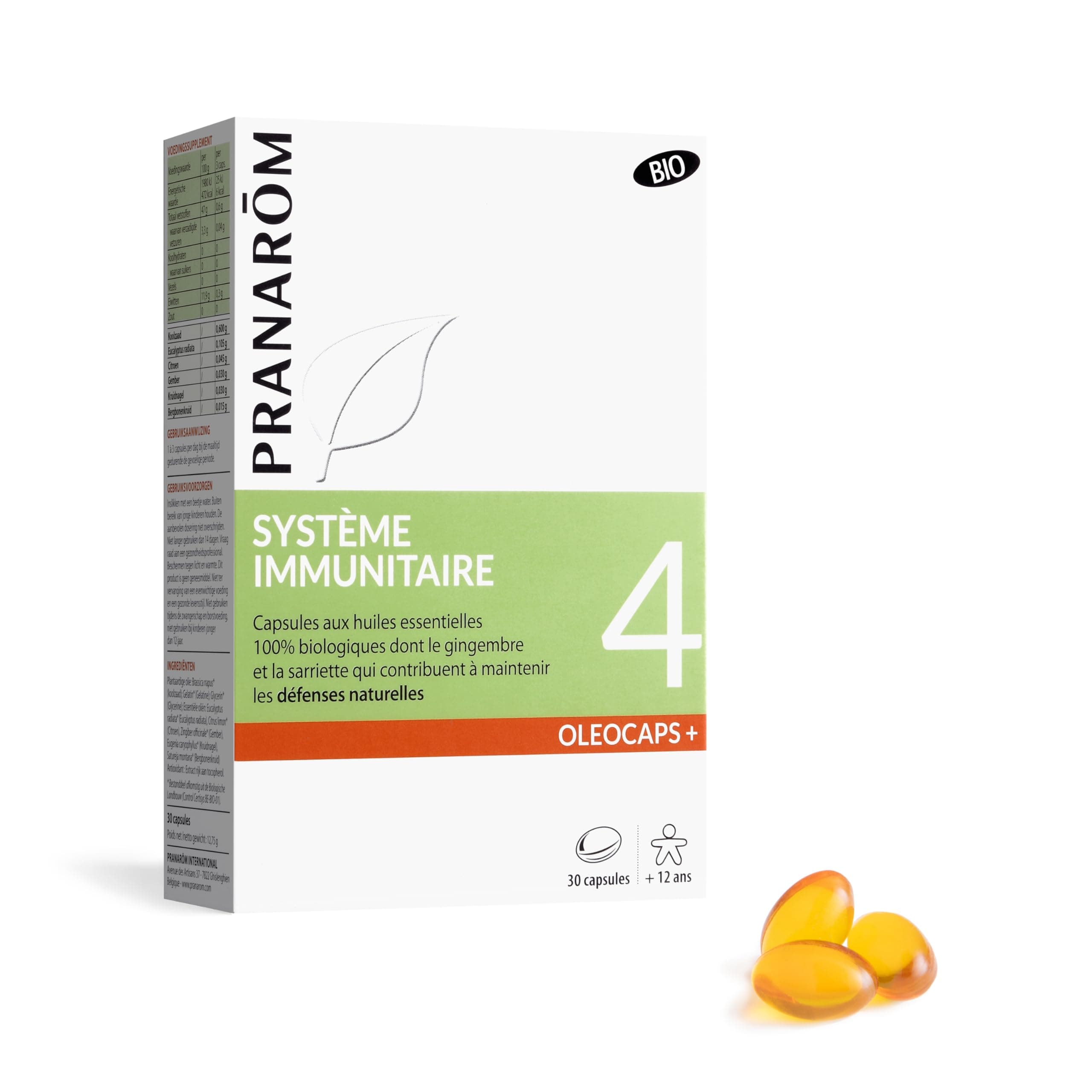 PRANARÔM Oléocaps Système Immunitaire Huiles Essentielles Ciblées aux Élémentaires Eucalyptus Radié, Citron, Gingembre,