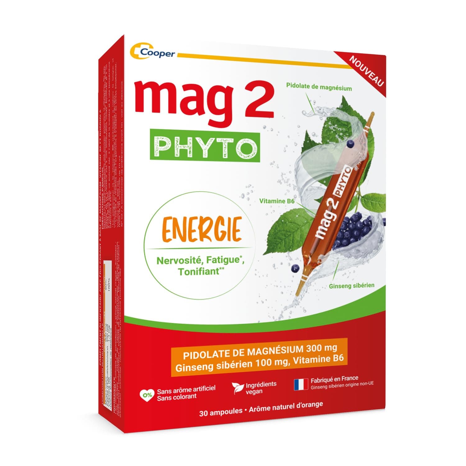 Magnésium 300 mg + Vitamine B6 + Ginseng Sibérien - Pour Fatigue et Nervosité - 30 Ampoules - Complément Alimentaire Nat