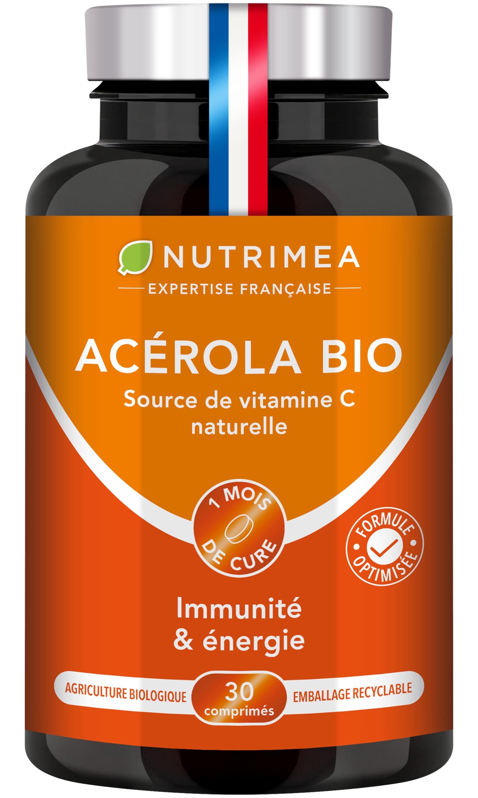 ACEROLA BIO Naturelle Fortement Concentrée en Vitamine C Réduit la Fatigue & Protège du Stress Oxydatif - Nutrimea 30 Co