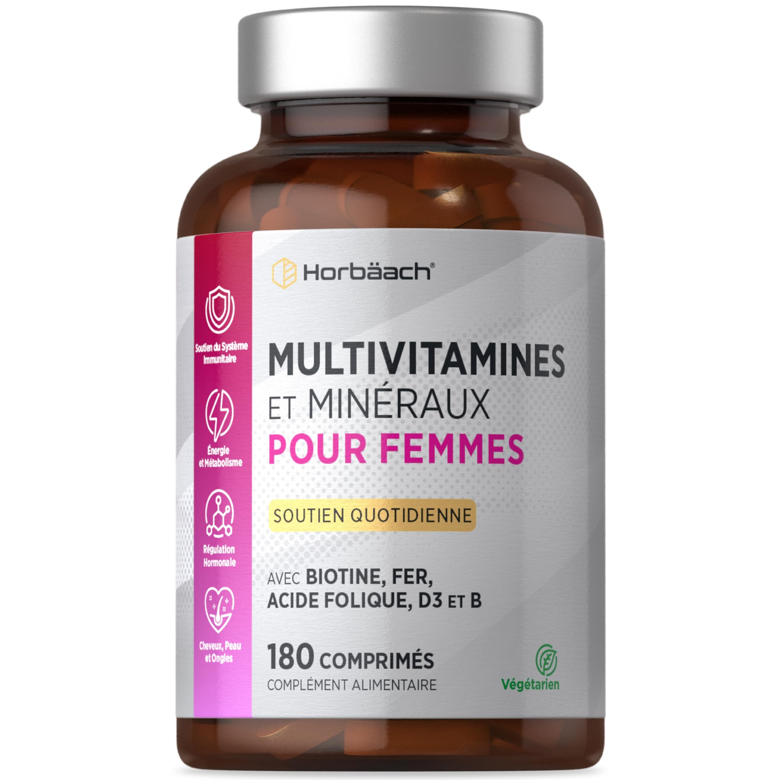 Multivitamines Femme 180 Comprimés Vegan par Horbaach pour Soutien du Système Immunitaire et Énergie