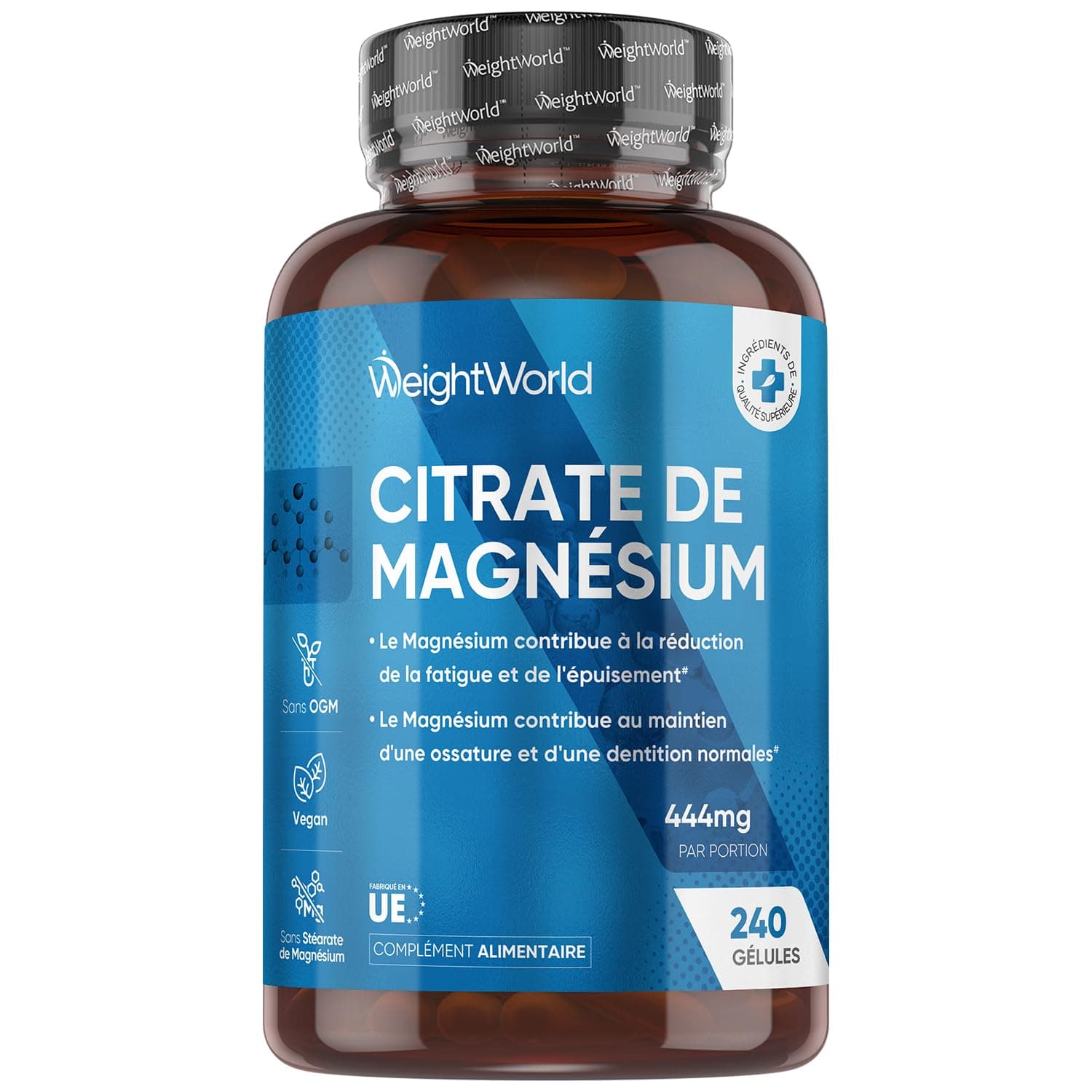 Citrate de Magnésium Vegan 240 Gélules - Pour Femmes et Hommes - 8 Mois d'ApprovisionnementMusclée - Sans Gluten - Sans
