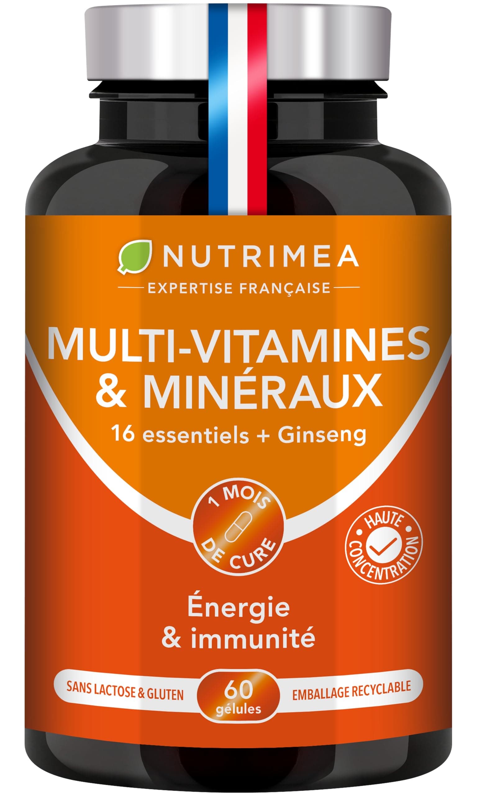 Multivitamines et Minéraux Nutrimea - 16 Vitamines & Minéraux + GINSENG - Énergie & Vitalité - Fabrication Française