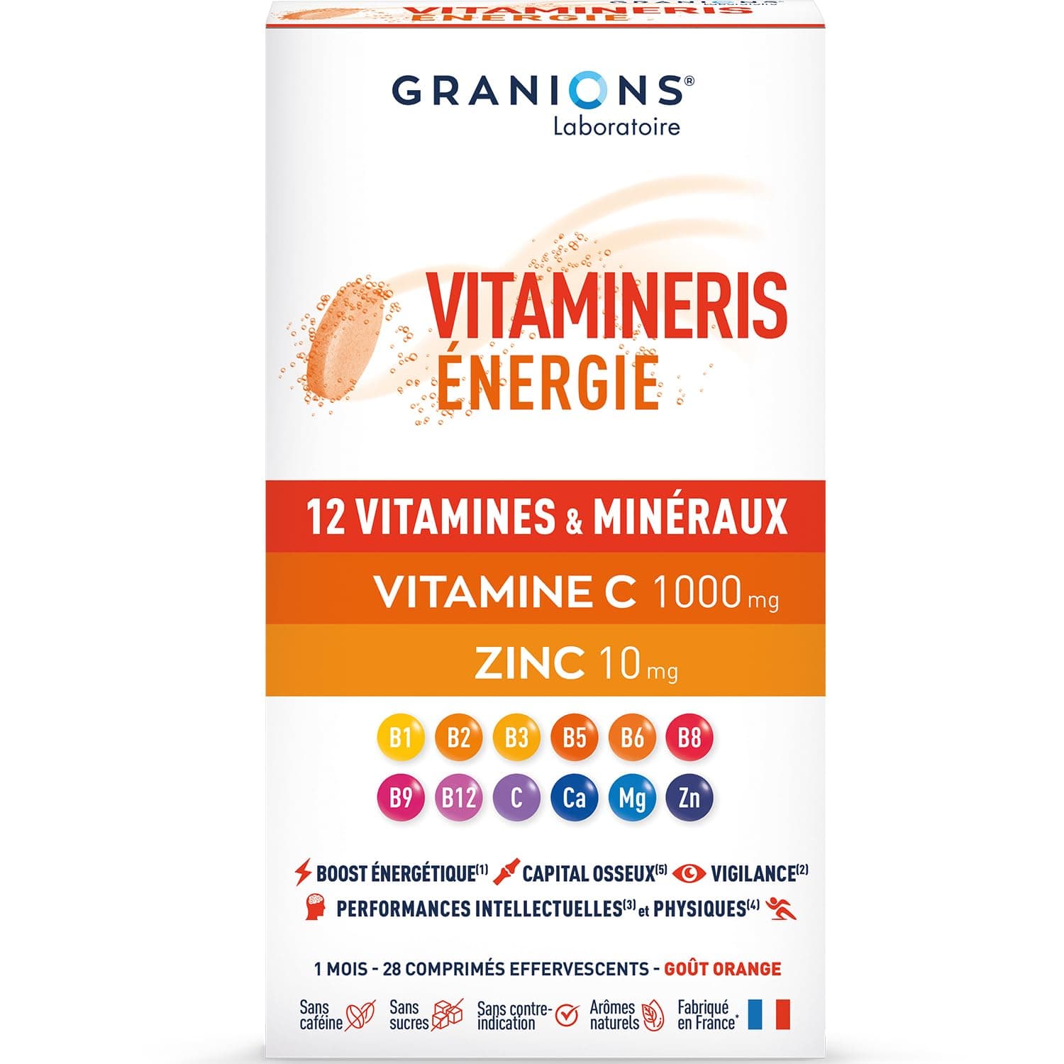 Vitamineris Granions Énergie 1000mg - 28 comprimés effervescents - Énergie continue - Performances intellectuelles et ph