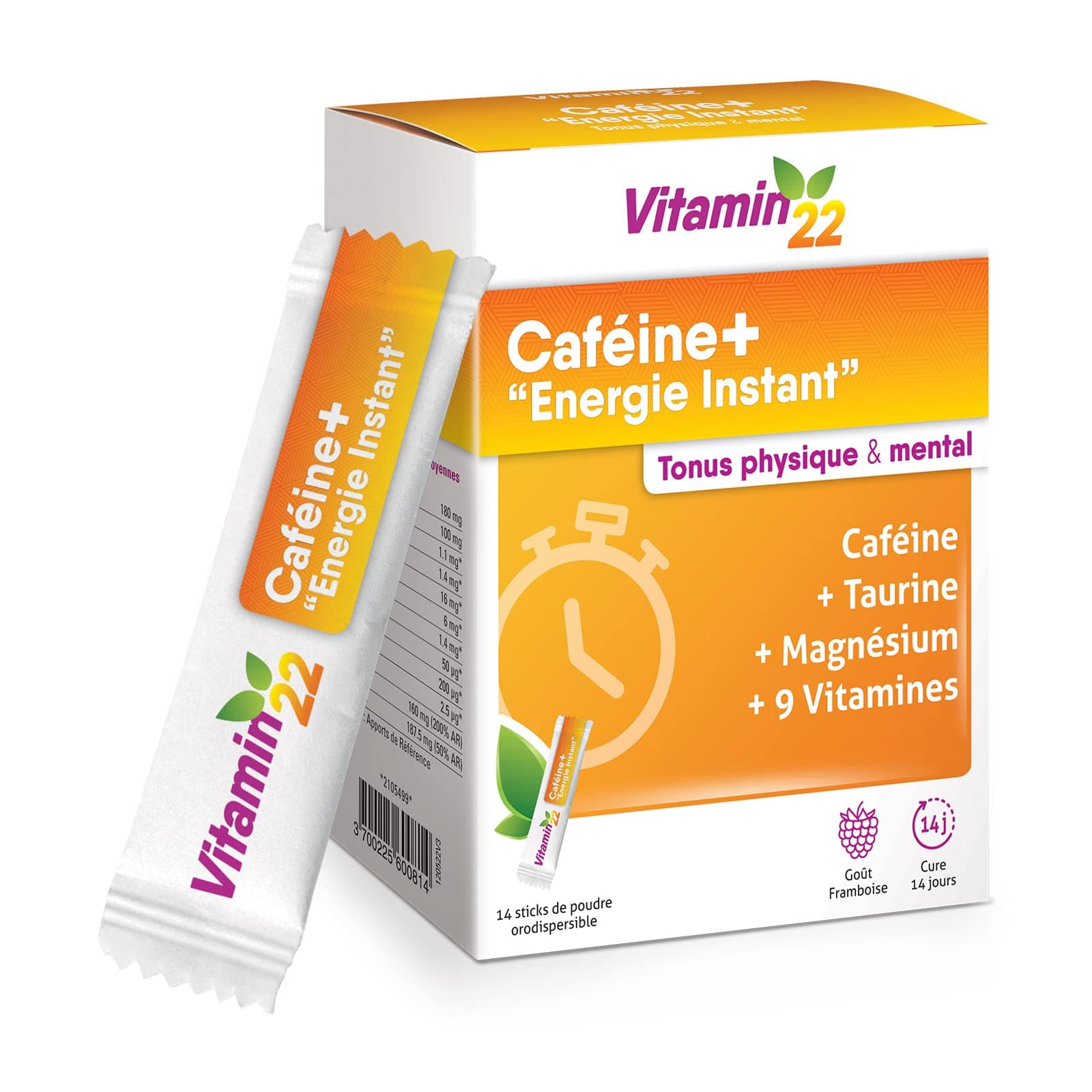 Vitamin'22 Caféine+ Energy Instant 14 sticks pour sportifs avant l'entraînement