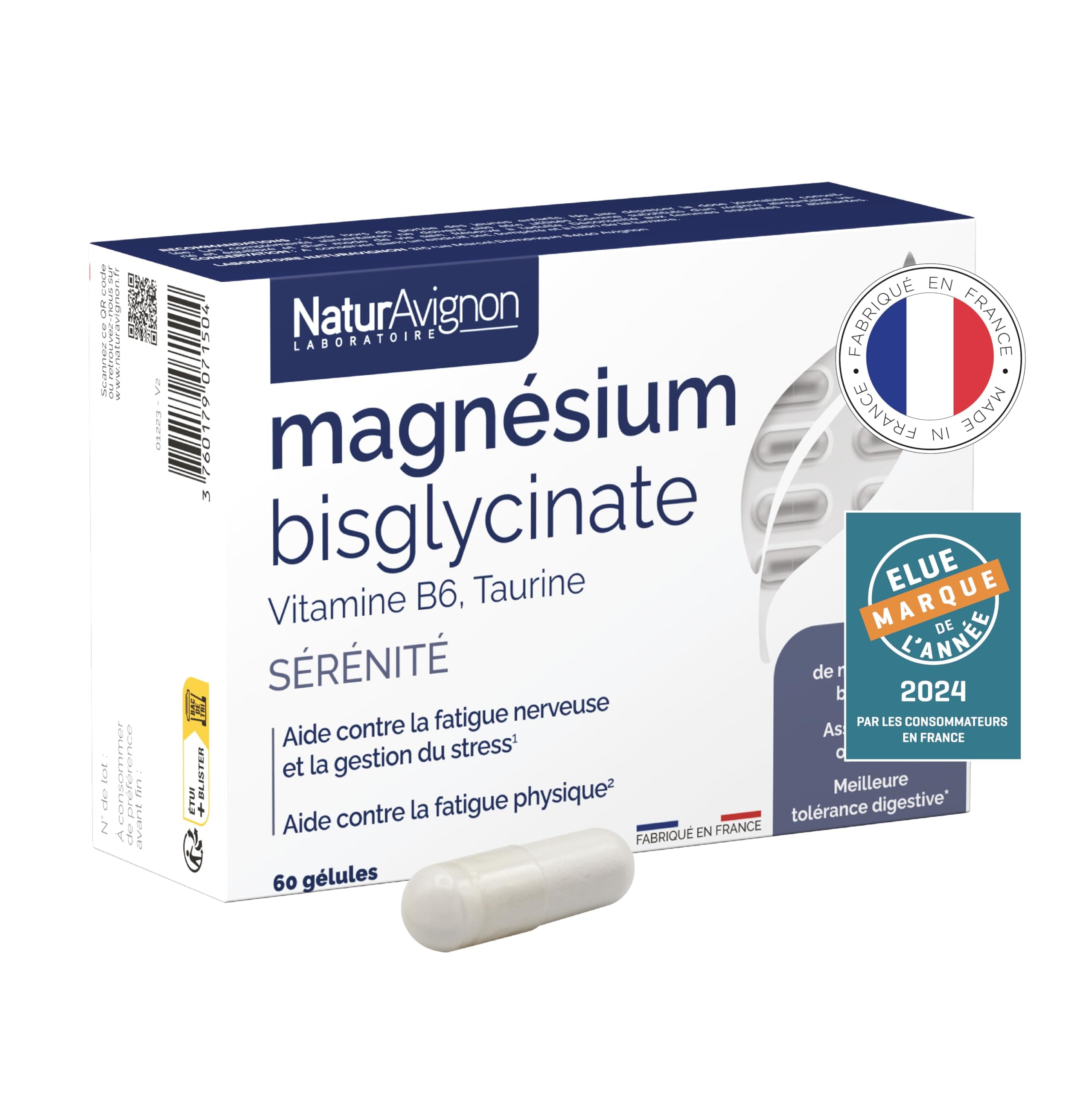 Vitamine Magnésium Bisglycinate NaturAvignon - Épuisement Intense Anti-Stress Anxiété - Vitamine B6 Taurine Haute Absorp