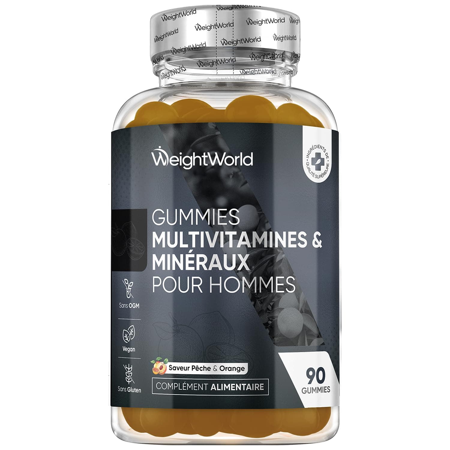 Multivitamines Homme Gummies 90 Pièces Vegane avec Maca et Ginseng Panax, Vitamines C, B et A, Zinc et Sélénium, Goût Pê