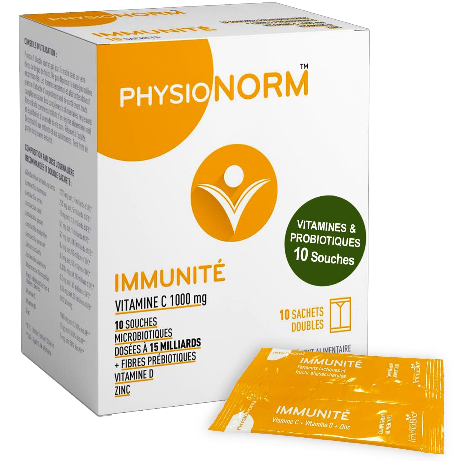 Physionorm Immunité Boosteur - Complément Alimentaire Avec Probiotiques, Zinc, Vitamine C et D - Combat Infections - 10