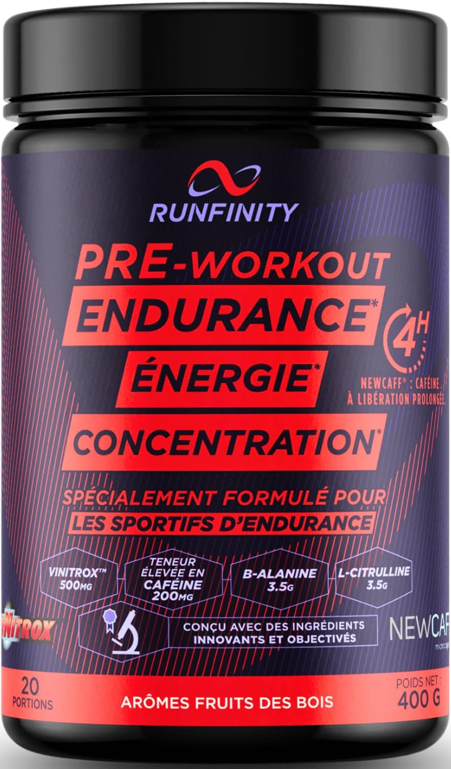 Runfinity Pre Workout - Booster d'Énergie pour Durée Longue : 4 Heures d'Efficacité - Performances Sportives Maximales -