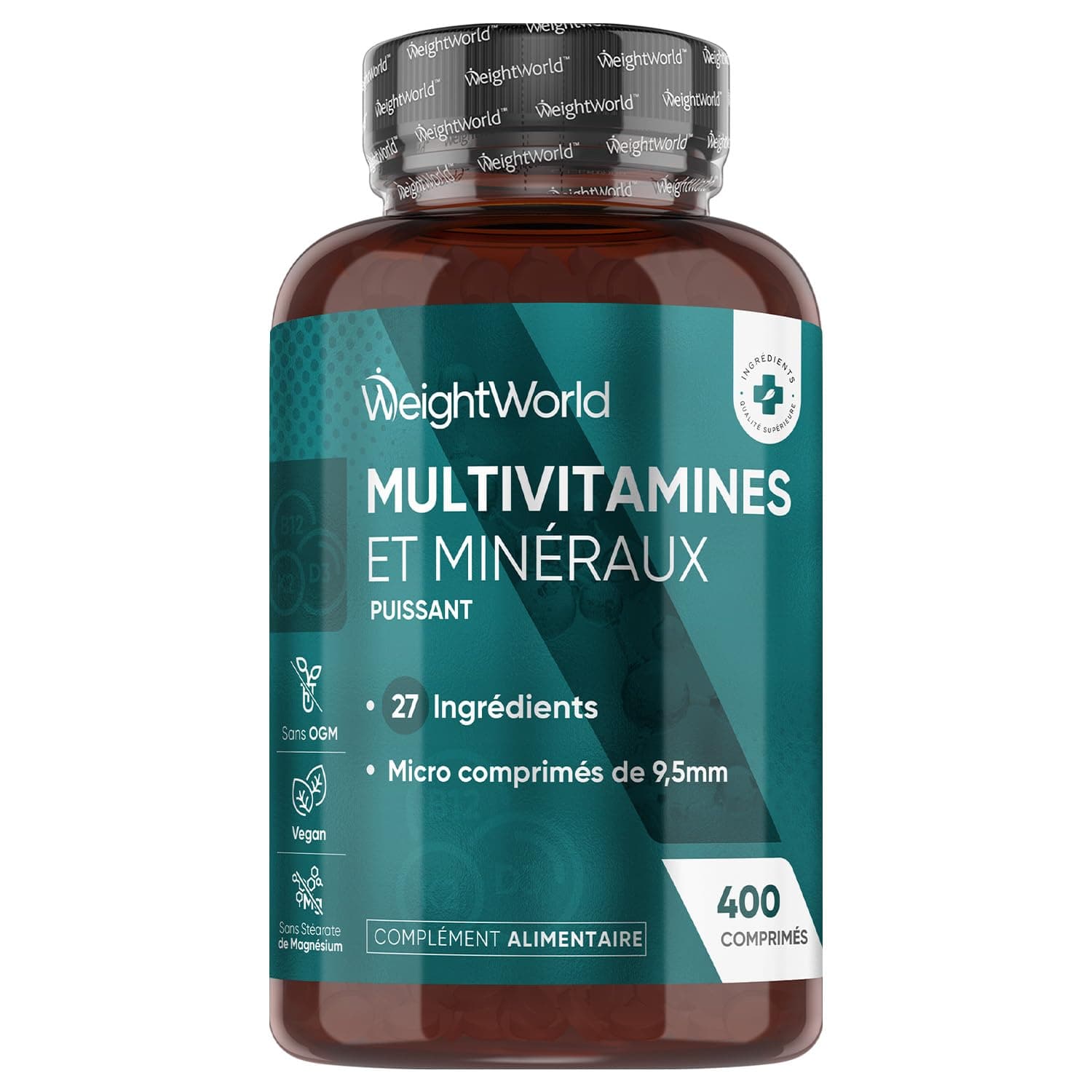 Multivitamines et Minéraux Vegan 400 Comprimés (+1 An), 27 Nutriments Essentiels pour Homme et Femme