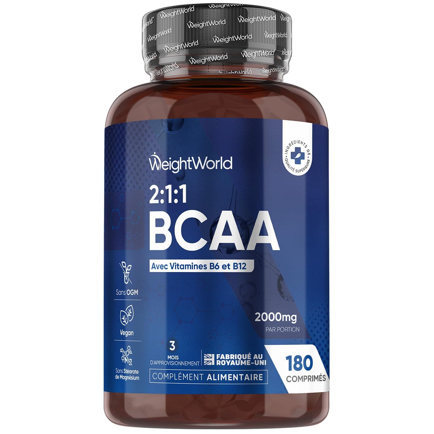 BCAA 2000 mg avec Vitamine B6 & B12 – Acides aminés Essentiels |1.1 – L-Leucine, L-Isoleucine, L-Valine - Alternative à
