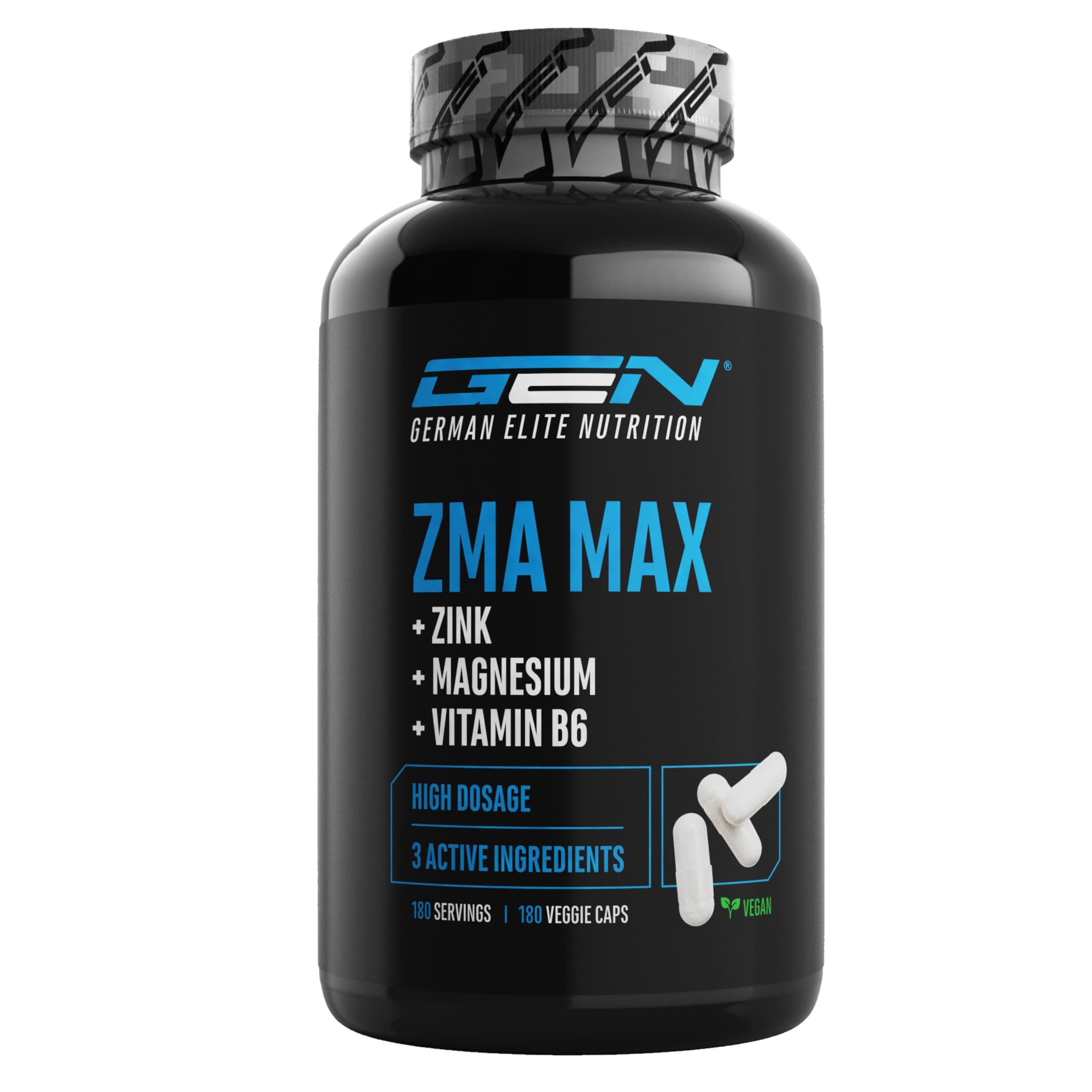 ZMA MAX - Dose extra haute - Zinc + Magnésium + Vitamine B6 - Vegan - 180 capsules