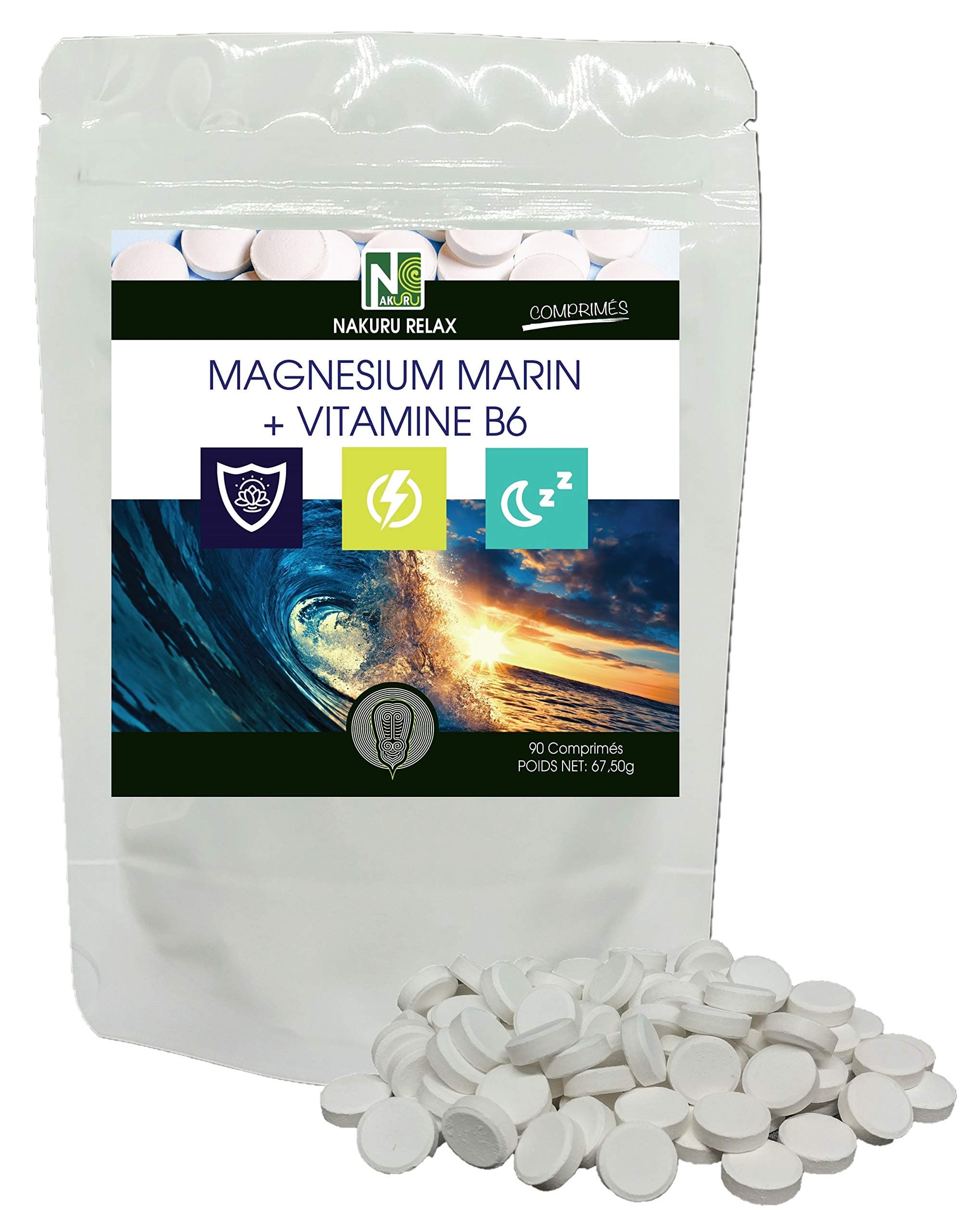 NAKURU Magnésium Marin & Vitamine B6 Gamme Relax Fabriqué en France (90 Comprimés 750mg)